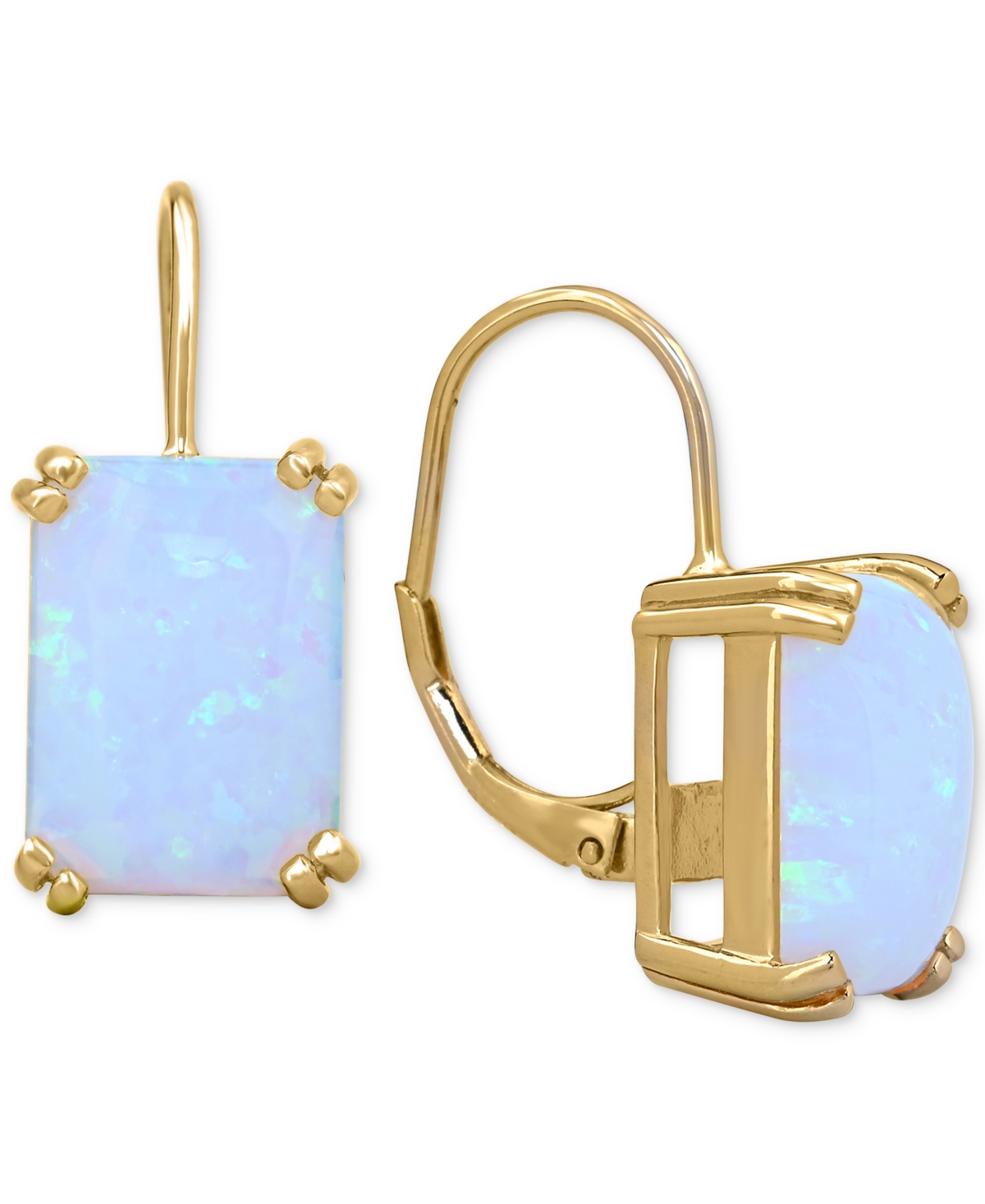 Macy's Lab-grown Opal Leverback Hoop Earrings (9 Ct. T.w.) In 14k Gold-plated Sterling Silver