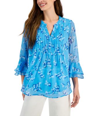 Charter Club - Women's 3/4-Sleeve Stella Floral Pin-Tuck Top