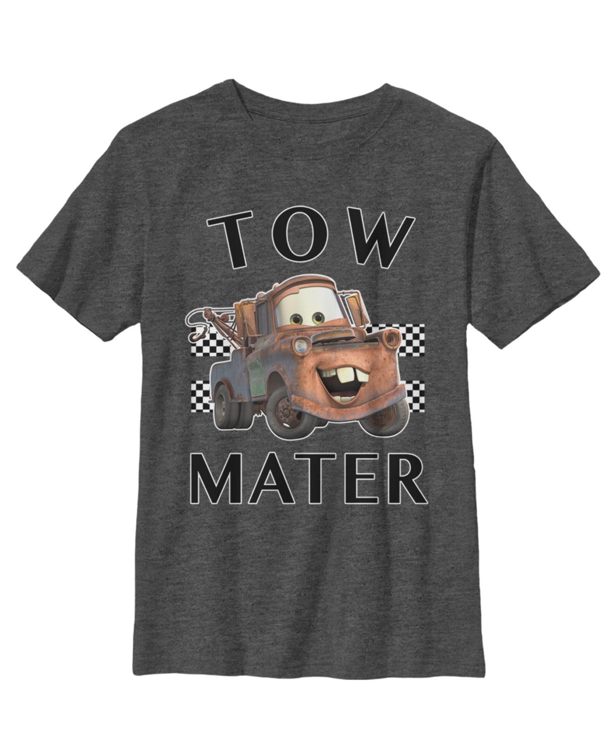 Disney Pixar Boy's Cars Tow Mater Checkered Portrait Child T-shirt In Charcoal Heather