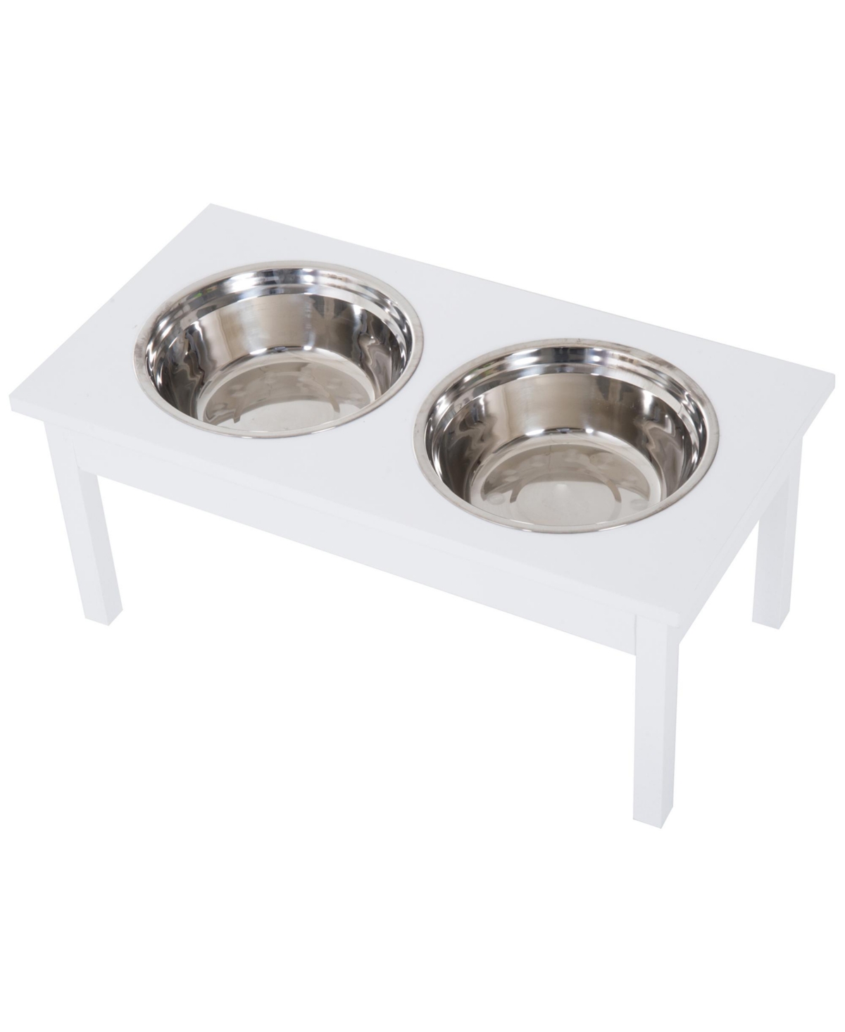 10" Elevated Raised Dog Feeder Stainless Steel Double Bowl Food Water - White