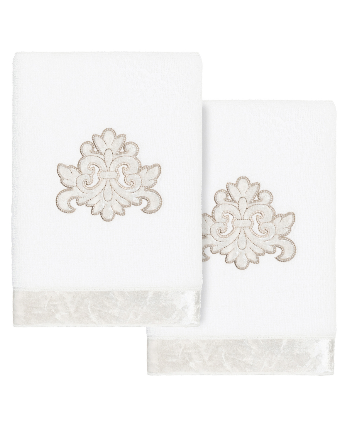 Linum Home Textiles Turkish Cotton May Embellished Hand Towel Set, 2 Piece In White