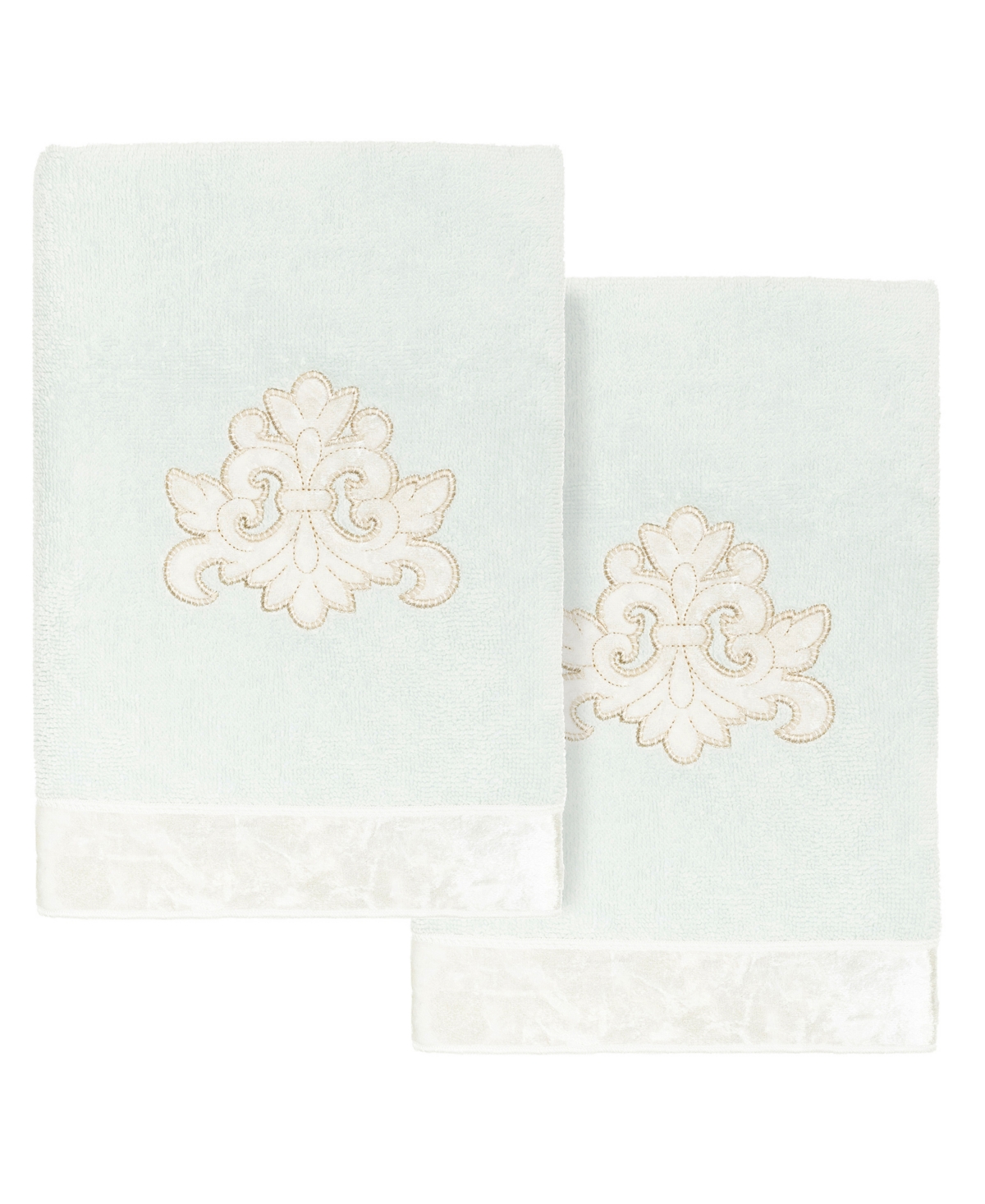 Linum Home Textiles Turkish Cotton May Embellished Hand Towel Set, 2 Piece Bedding In Aqua