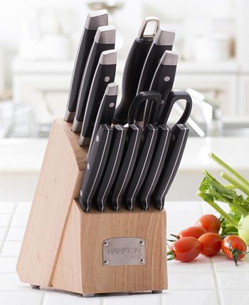 15 Piece Kitchen Knife Set With Pine Block Holder And Sharpener Stainless  Steel