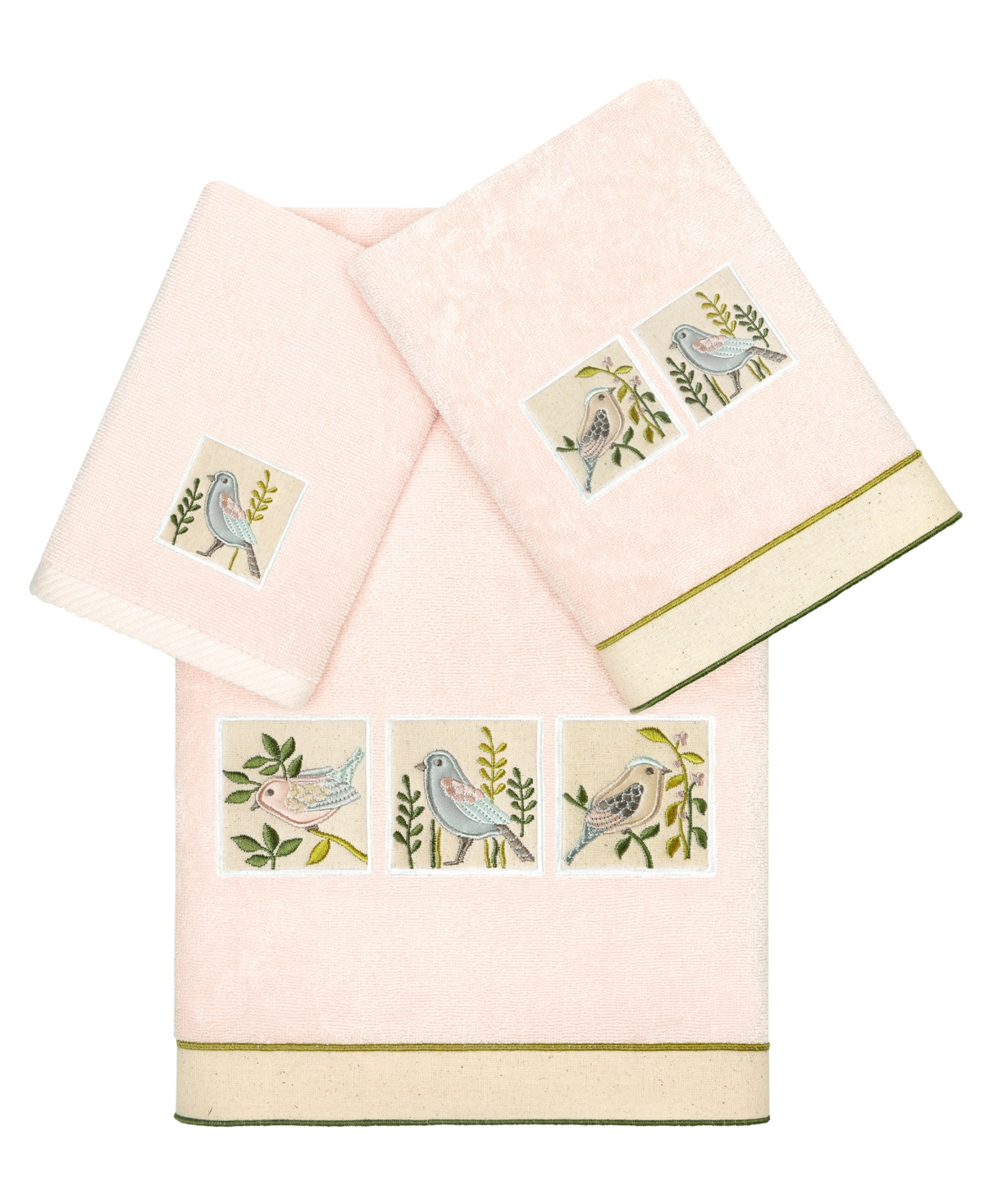 Linum Home Textiles Turkish Cotton Belinda Embellished Towel Set, 3 Piece Bedding In Blush