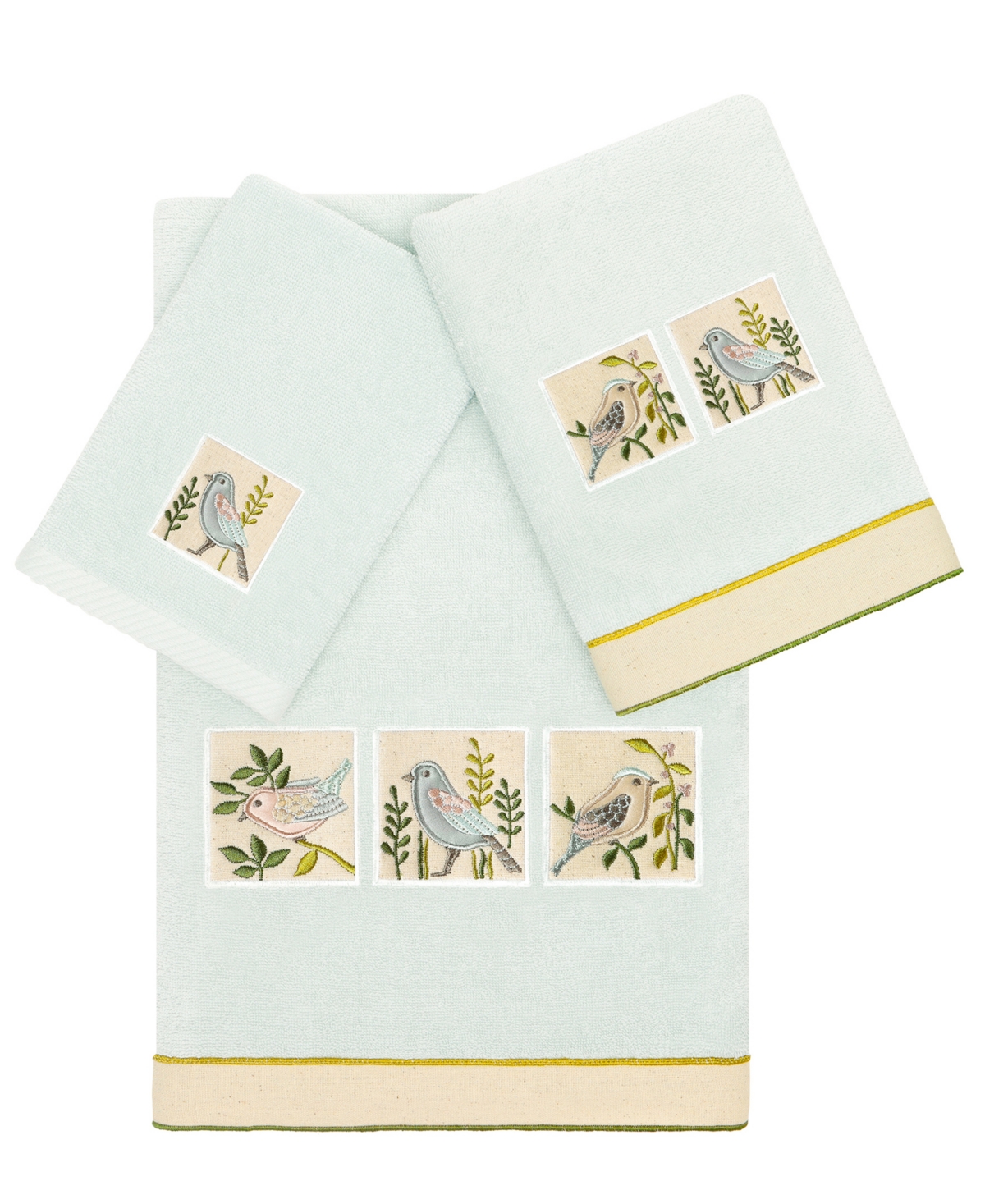 Linum Home Textiles Turkish Cotton Belinda Embellished Towel Set, 3 Piece In Aqua