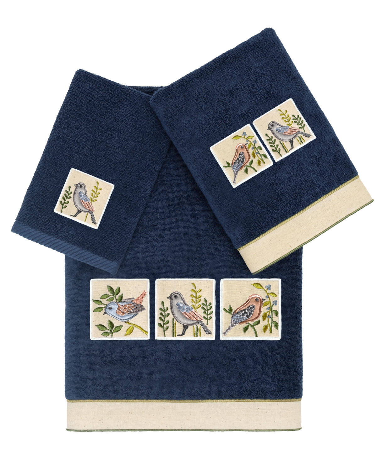 Linum Home Textiles Turkish Cotton Belinda Embellished Towel Set, 3 Piece Bedding In Marine