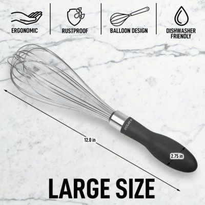 Heavy Duty and Durable Wire 12 Inch Whisk with Non-Slip Silicone Handle for Blending, Whipping & Beating