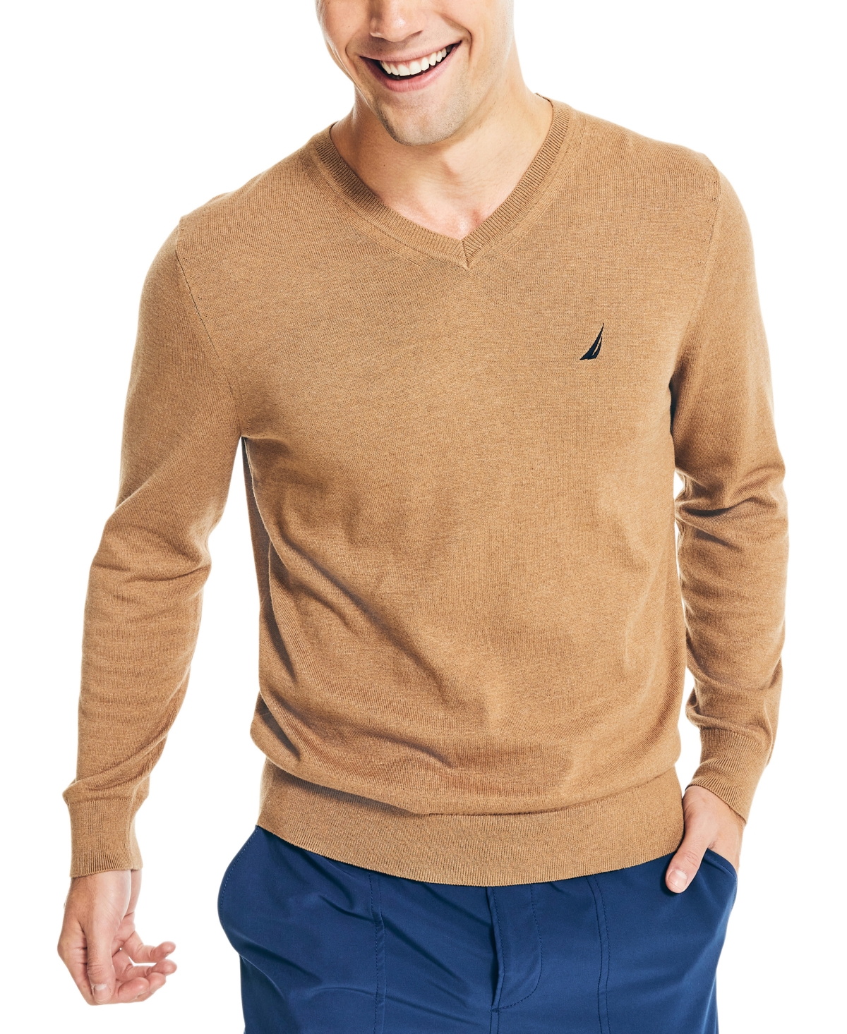 Nautica Men's Navtech Performance Classic-fit Soft V-neck Sweater In Sea Otter Heather