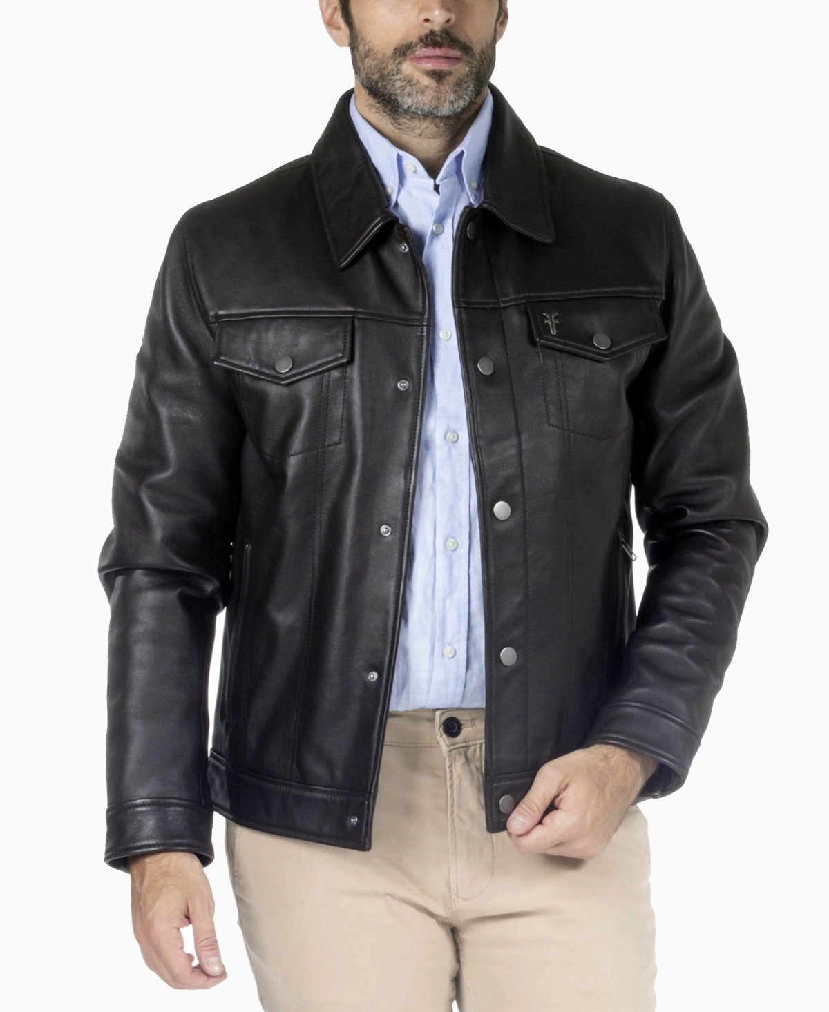 Frye Men's Classic Leather Snap-Front Trucker Jacket
