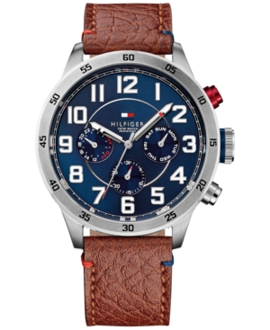 UPC 885997124461 product image for Tommy Hilfiger Men's Brown Leather Strap Watch 46mm | upcitemdb.com
