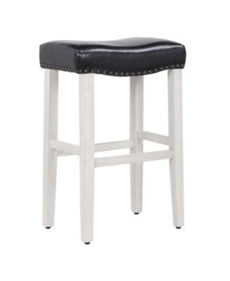 29" Upholstered Saddle Seat Faux Leather Bar Stool (Set of 2)