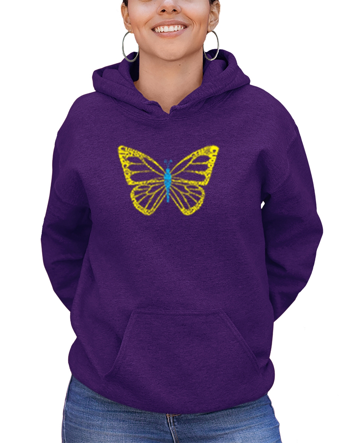 La Pop Art Women's Butterfly Word Art Hooded Sweatshirt