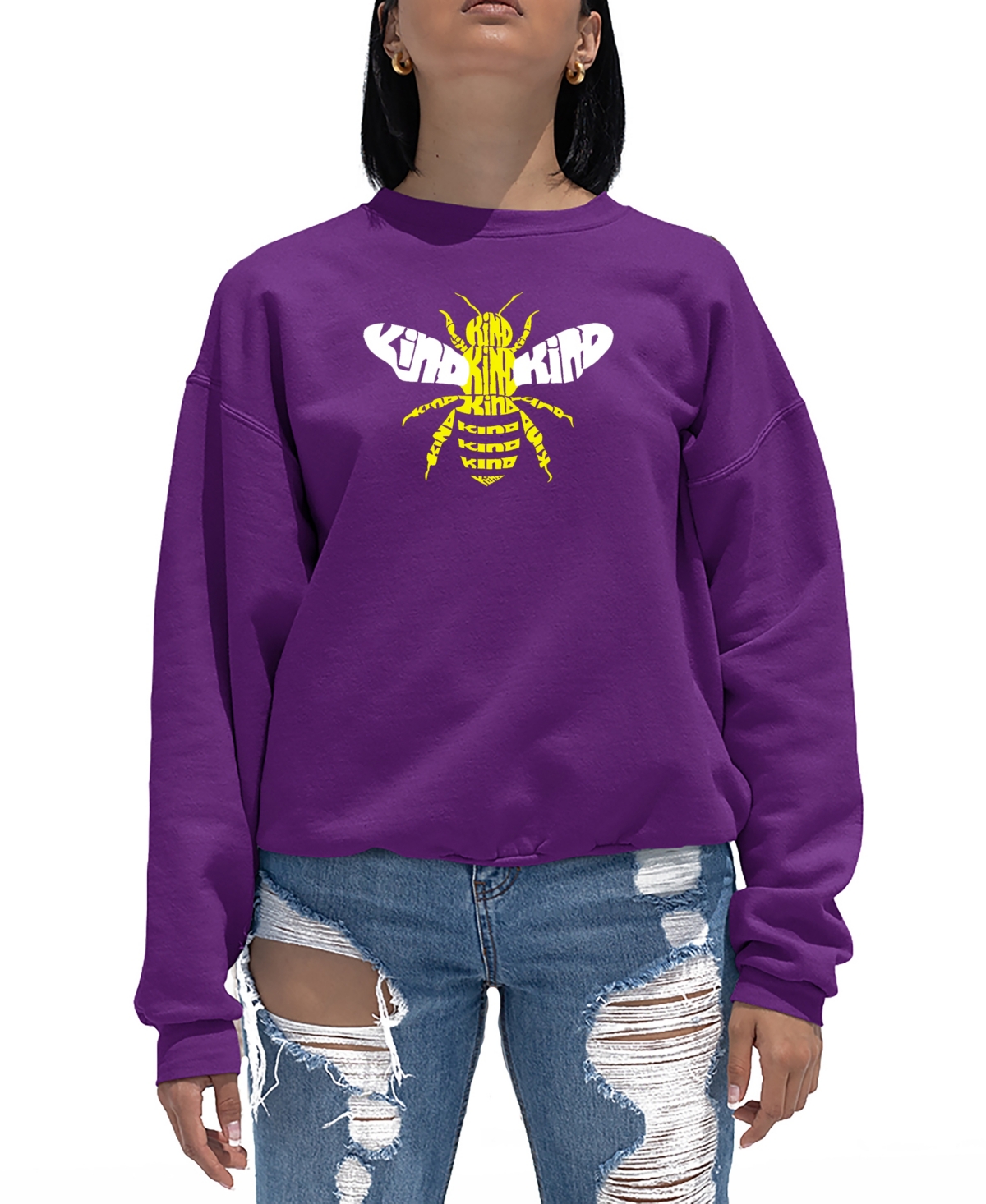 La Pop Art Women's Bee Kind Word Art Crewneck Sweatshirt