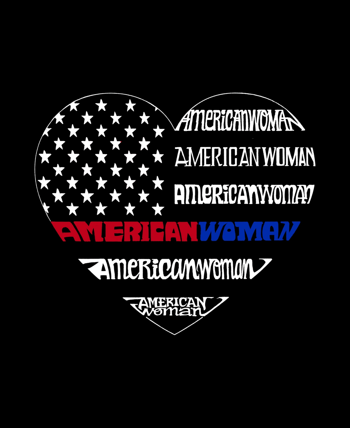La Pop Art Women's Raglan American Woman Word Art T-shirt - White