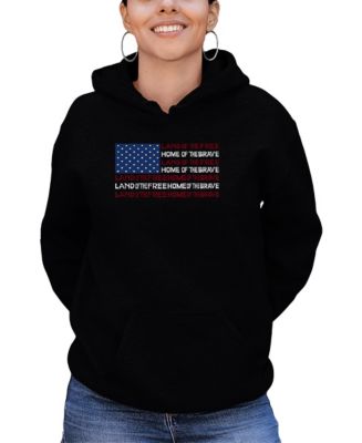 売れ筋商品|||エルエーポップアート カットソー トップス レディース Women's Land of the Free American Flag Word Art Hooded Sweatshirt Black LA Pop Art Women's Land of the Free American Flag Word Art