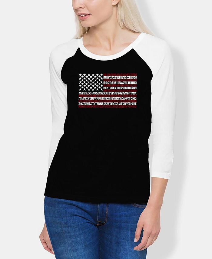 LA Pop Art Women's Raglan 50 States USA Flag Word Art T-shirt - Macy's