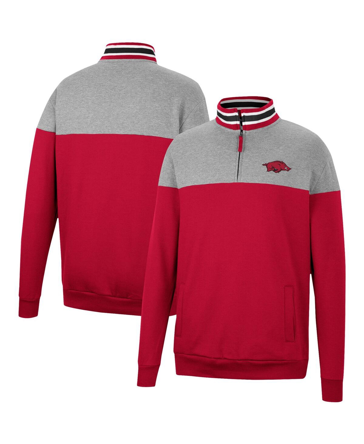 Colosseum Men's  Cardinal And Heather Gray Arkansas Razorbacks Be The Ball Quarter-zip Top In Cardinal,heather Gray