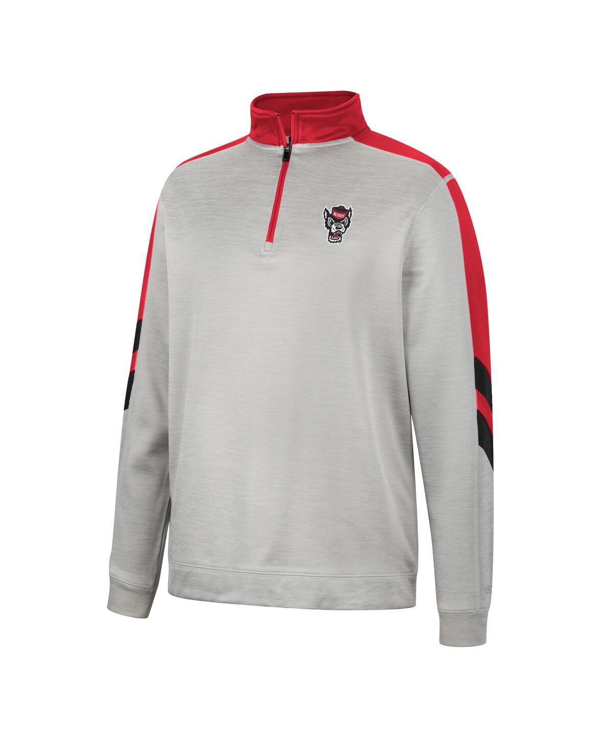 Shop Colosseum Men's  Gray And Red Nc State Wolfpack Bushwood Fleece Quarter-zip Jacket In Gray,red