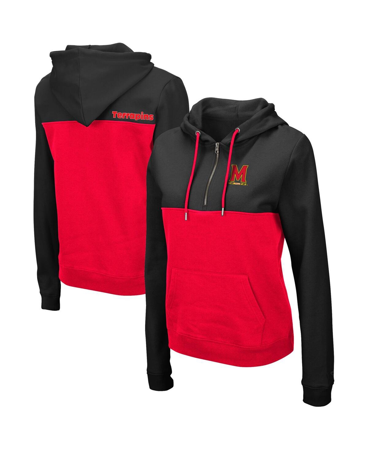 Colosseum Women's  Black And Red Maryland Terrapins Aidan Half-zip Hoodie In Black,red