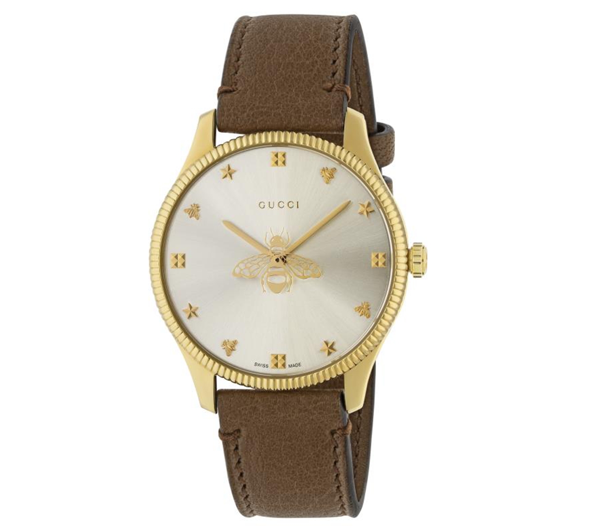 Gucci Women's Swiss G-timeless Slim Brown Leather Strap Watch 36mm