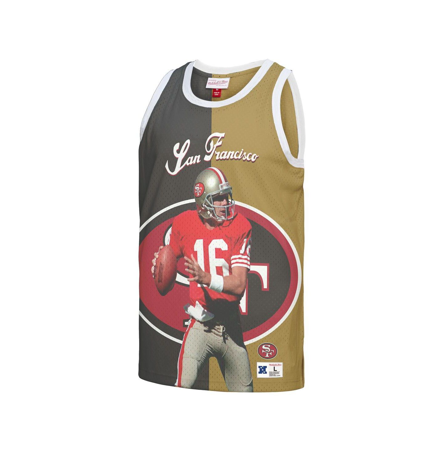 Мужской топ Mitchell & Ness Joe Montana Black, Gold San Francisco 49ers Retired Player Graphic — фото 3