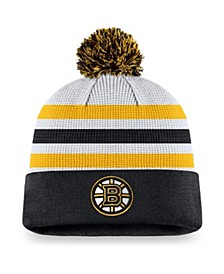 Men's Branded White, Black Boston Bruins Authentic Pro Draft Cuffed Knit Hat with Pom