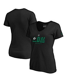 Women's Branded Black Dallas Stars Authentic Pro Secondary Logo V-Neck T-shirt