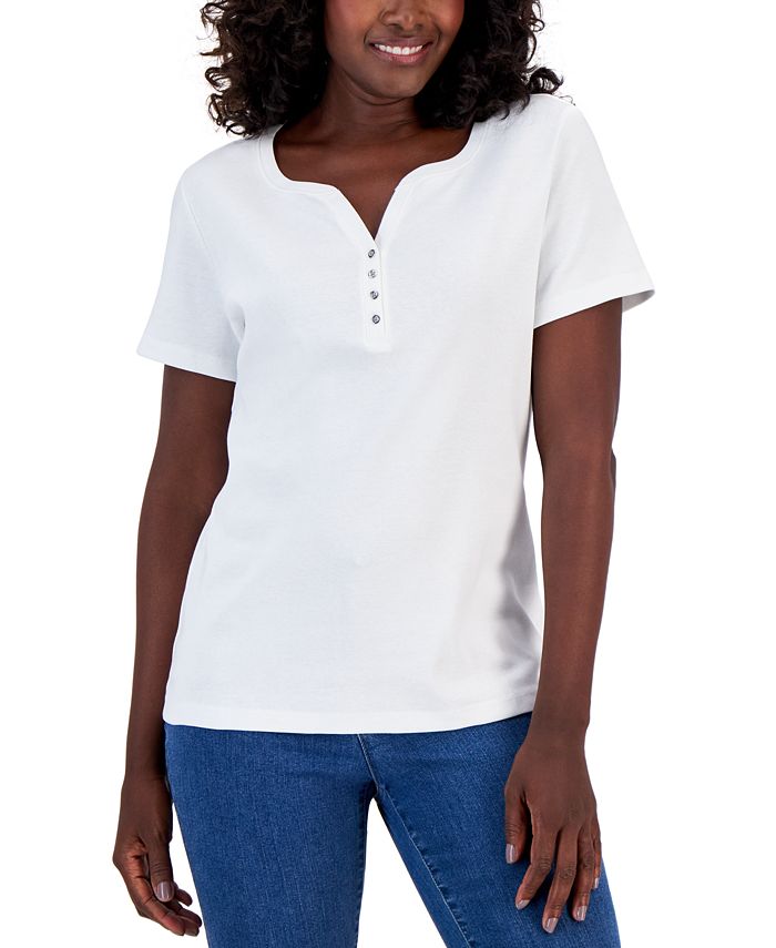 Karen Scott - Short Sleeve Henley Top, Created for Macy's