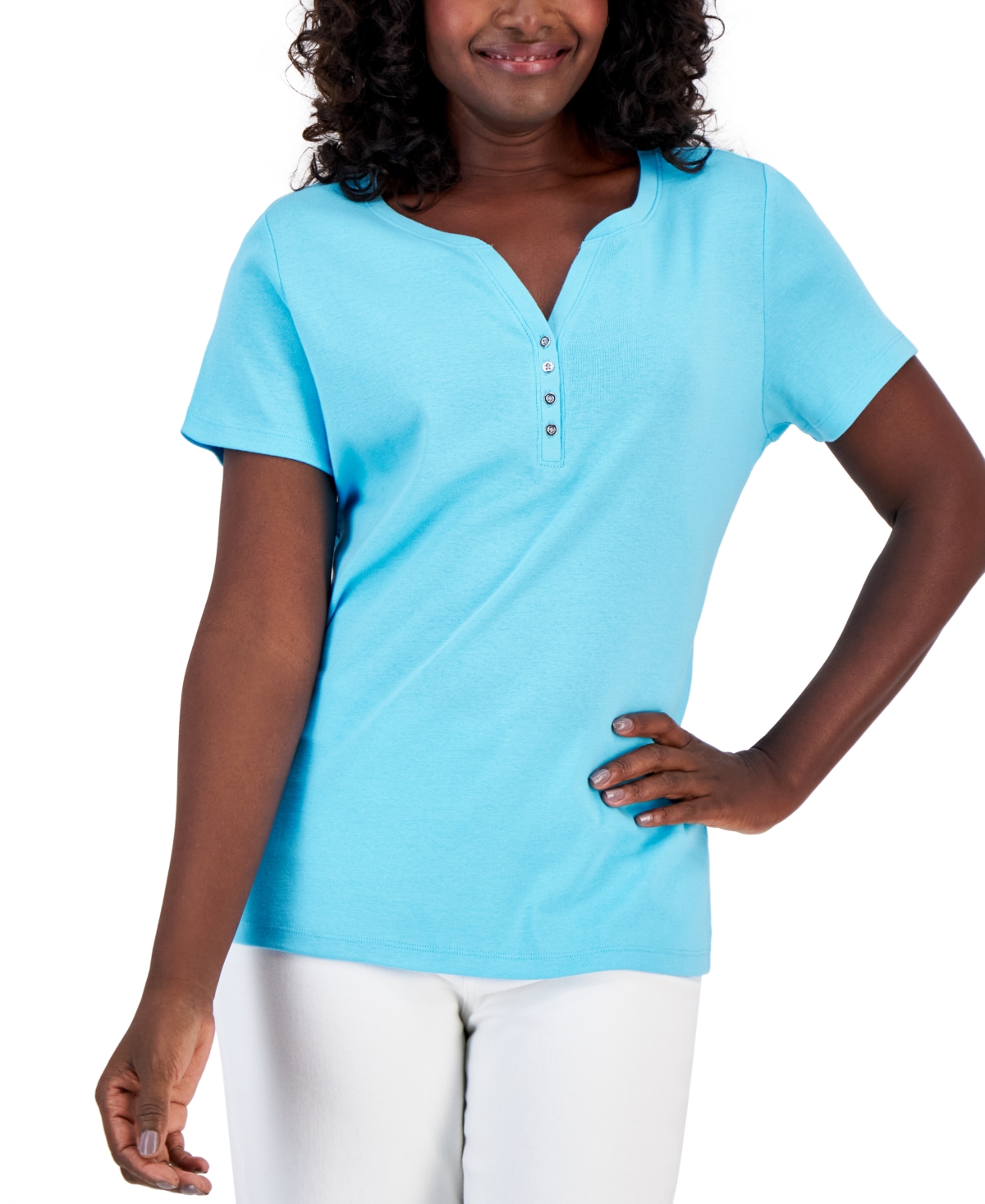 Karen Scott Short Sleeve Henley Top Created for Macy s Smart Closet