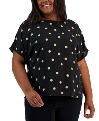 Plus Size Printed Bateau-Neck Short-Sleeve Blouse