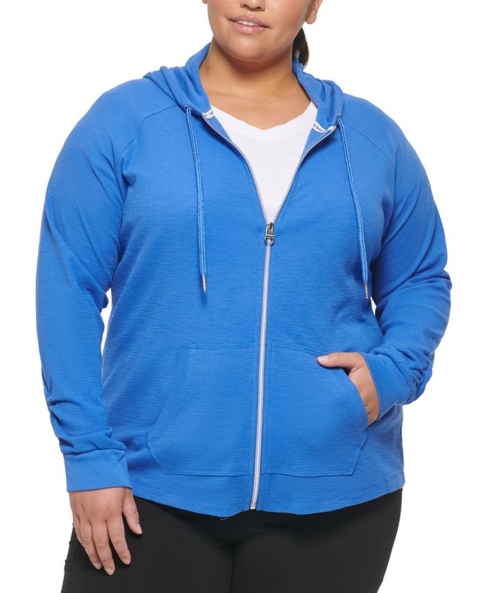 Calvin Klein Women's Ruched Sleeve Zip Hoodie Gray Size 1X