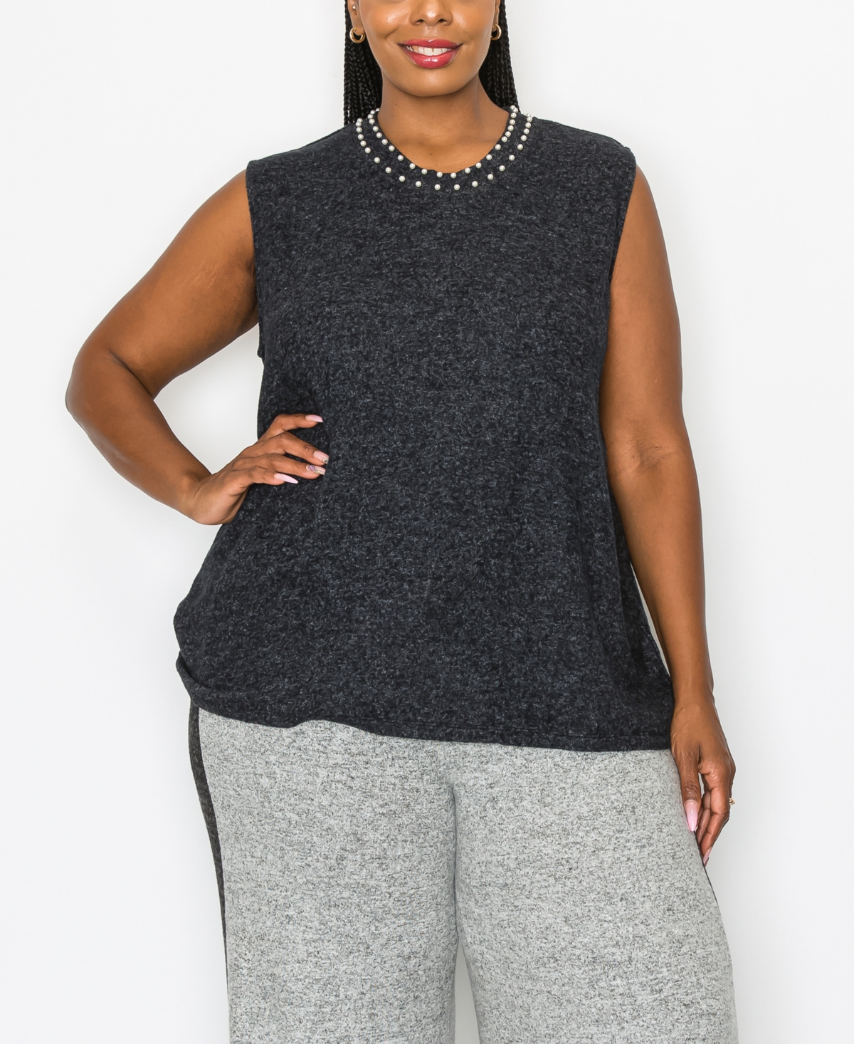 Plus Size Cozy Shell Tank Top with Gunmetal - Heather Gray