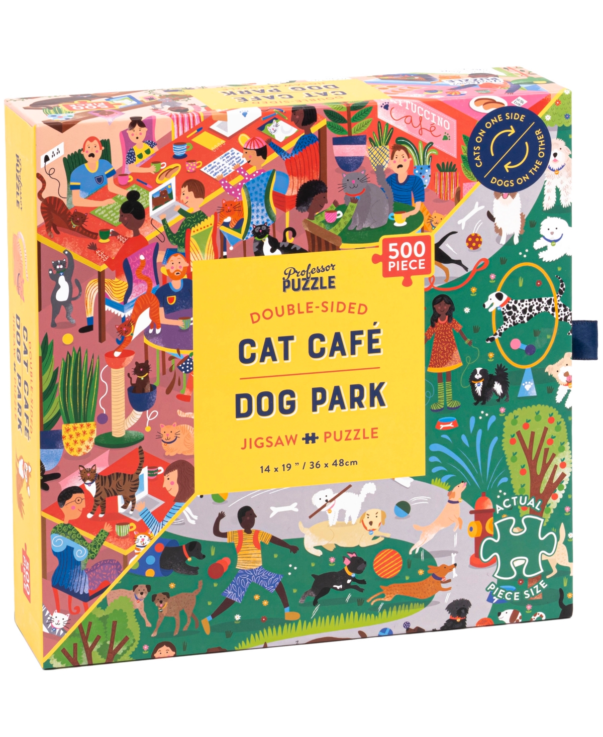 Professor Puzzle Kids' Cat Cafe Dog Park Double-sided Jigsaw Puzzle Set, 502 Pieces In Multi Color