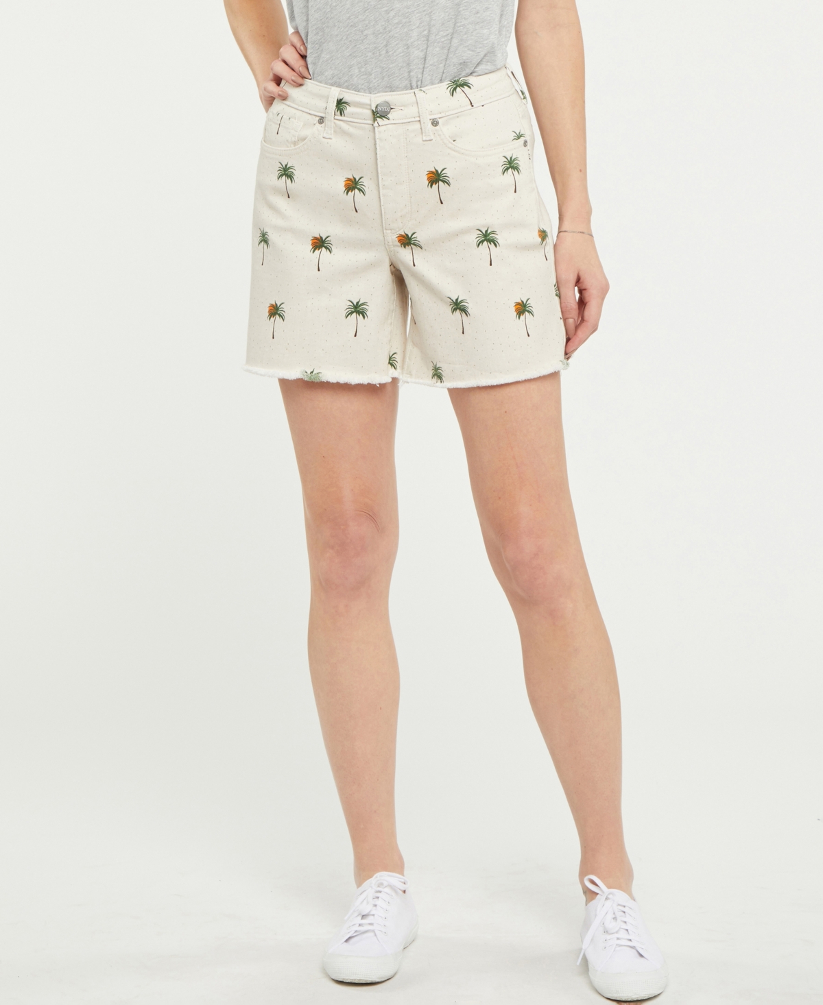 Nydj High-rise Frayed Denim Shorts In Cirque Des Palmes