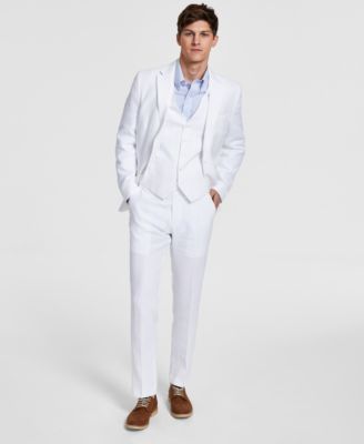 Tommy Hilfiger Mens Modern Fit Flex Stretch Plaid Linen Suit Separates In Light Grey