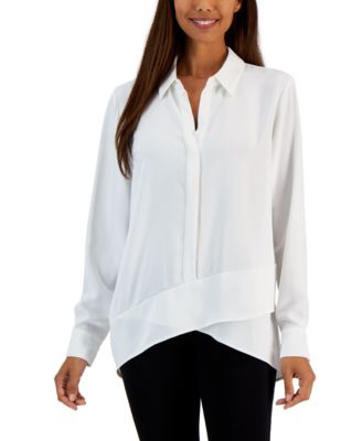 T Tahari Women s Overlap Hem Button Front Tunic Blouse Macy s