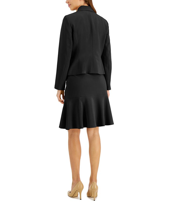 Le Suit Crepe Button-Front Flounce Skirt Suit, Regular and Petite Sizes ...