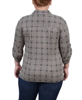 Plus Size 3/4 Roll Tab Rouched-Front Top