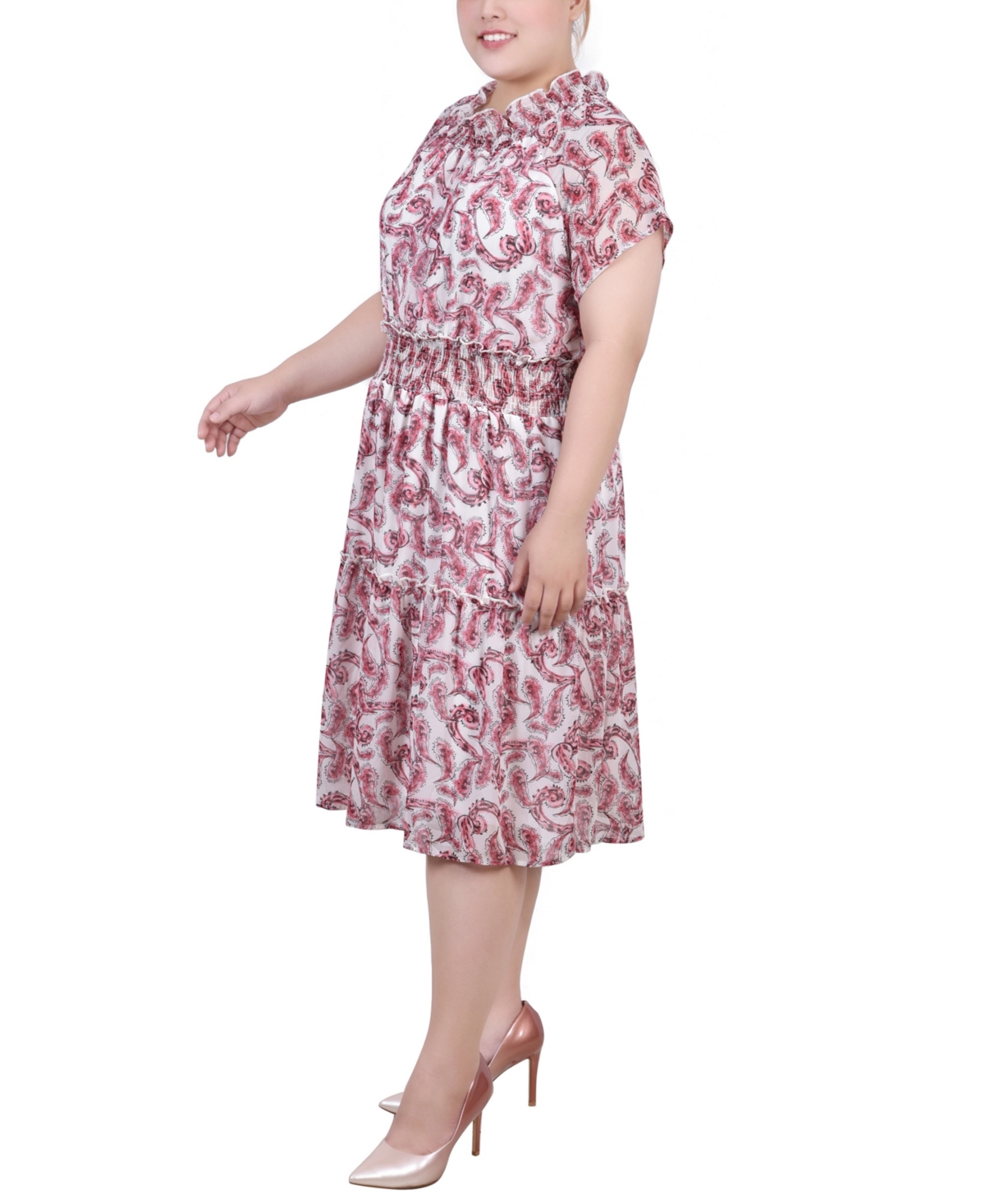 Ny Collection Plus Size Short Sleeve Smocked Waist Dress