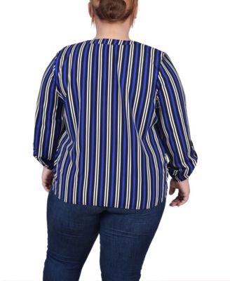 Plus Size Long Roll Tab Sleeve Zip Pocket Blouse