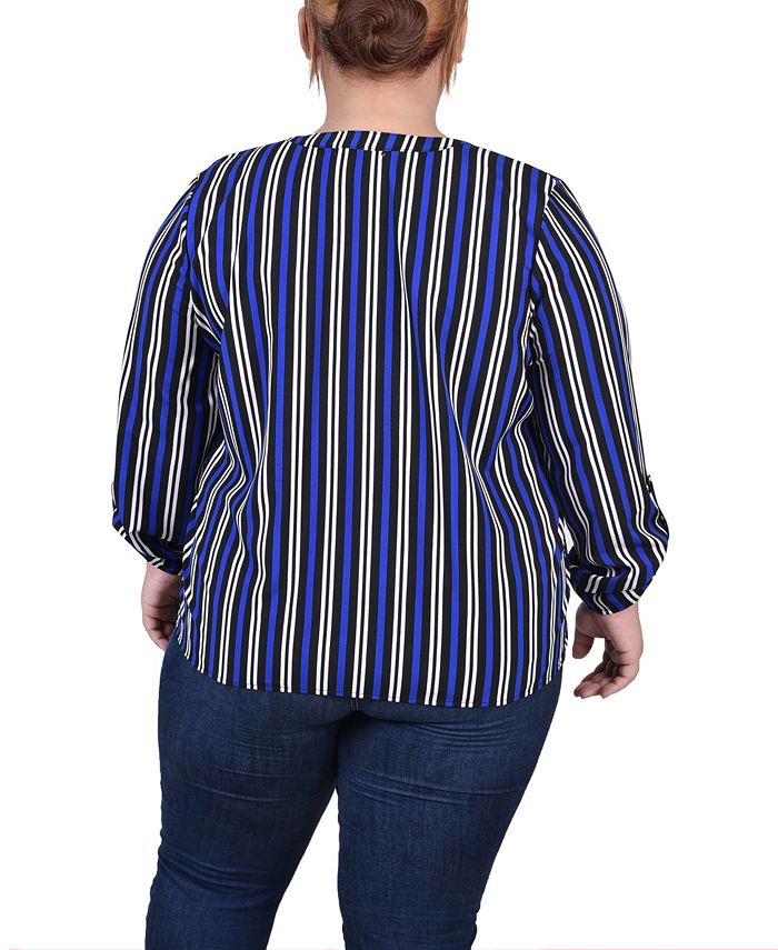 NY Collection Plus Size Long Roll Tab Sleeve Zip Pocket Blouse - Macy's