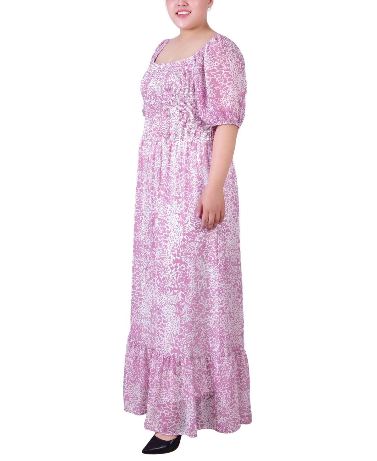 Ny Collection Plus Size Short Sleeve Smocked Maxi Dress