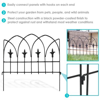 Bayonne 8' Set of 5 Steel Decorative Garden Fence Panels - 19" W x 19" H Per Panel - Black