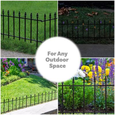 Roman Decorative Garden Fence Panels - Iron Border Fence - 22” W x 18” H Per Panel - Black - Set of 5 - 9' Length