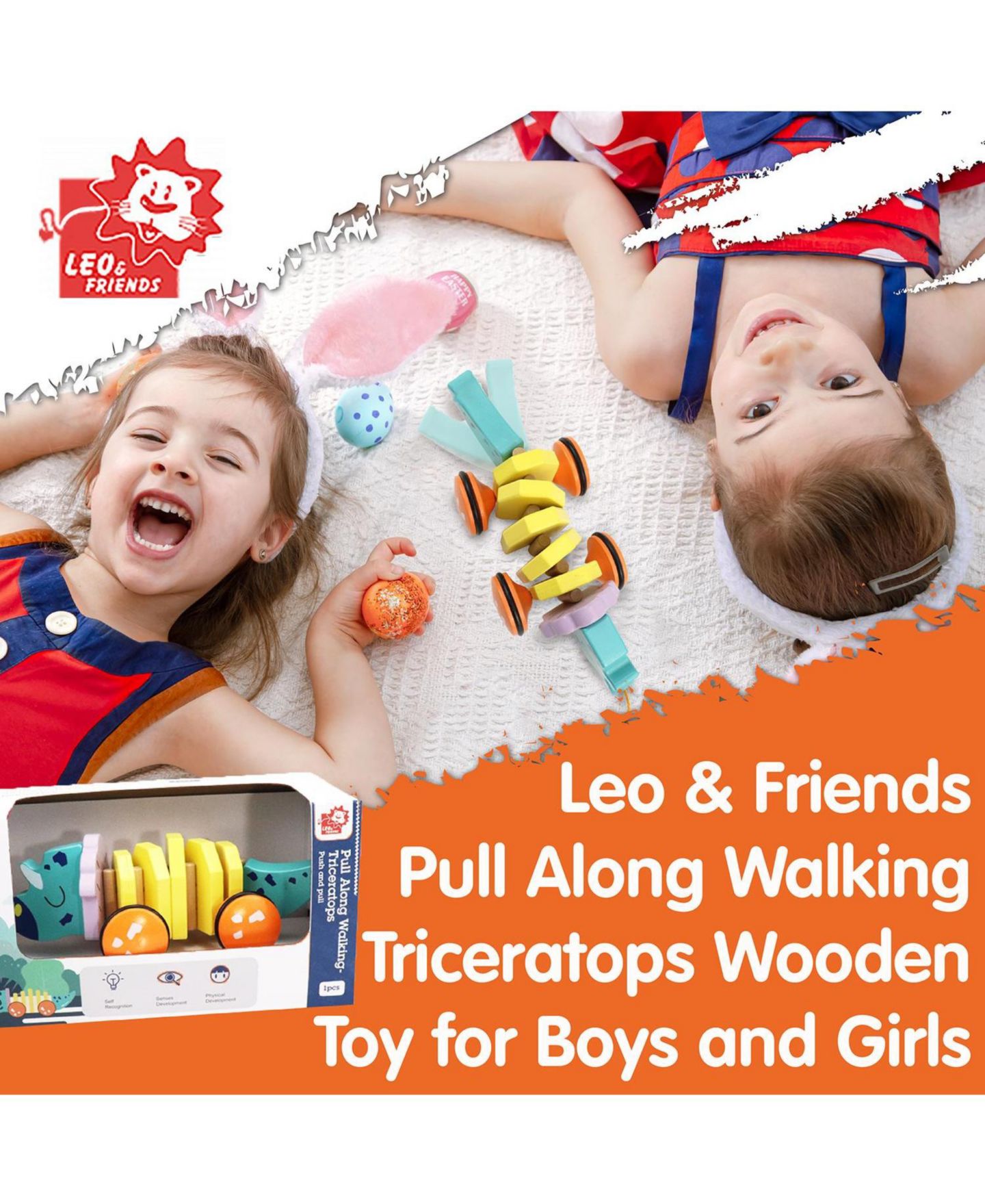 Детская игрушка Leo & Friends Triceratops Pull-Along Toy, Ages 3+, цвет: Разноцветный — фото 2