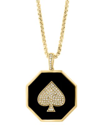 EFFY Collection - Men's Diamond (1/3 ct. t.w.) & Enamel Spade 22" Pendant Necklace in 14k Gold
