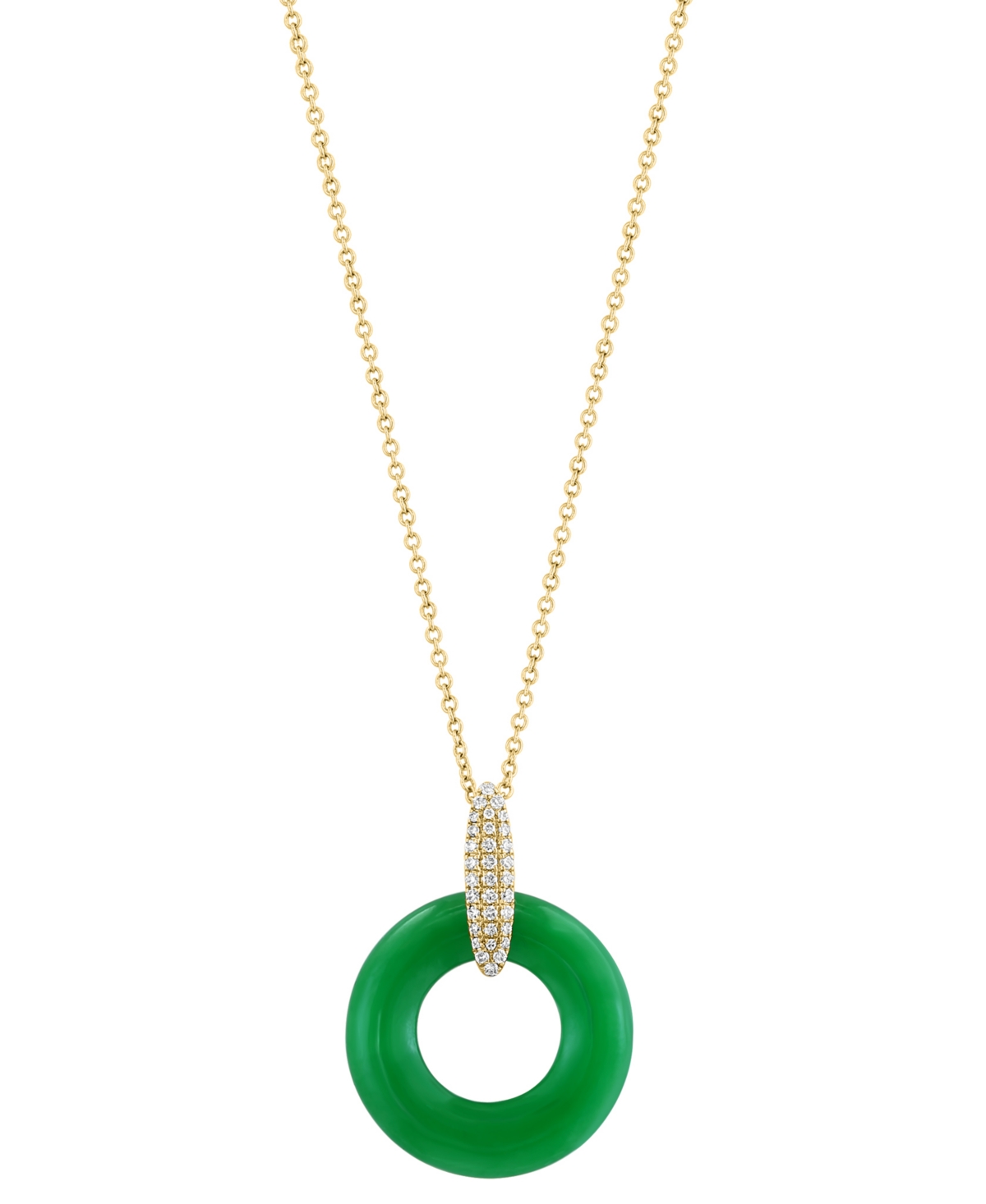 Effy Collection Effy Dyed Green Jade & Diamond (1/10 Ct. T.w.) Circle 18" Pendant Necklace In 14k Gold