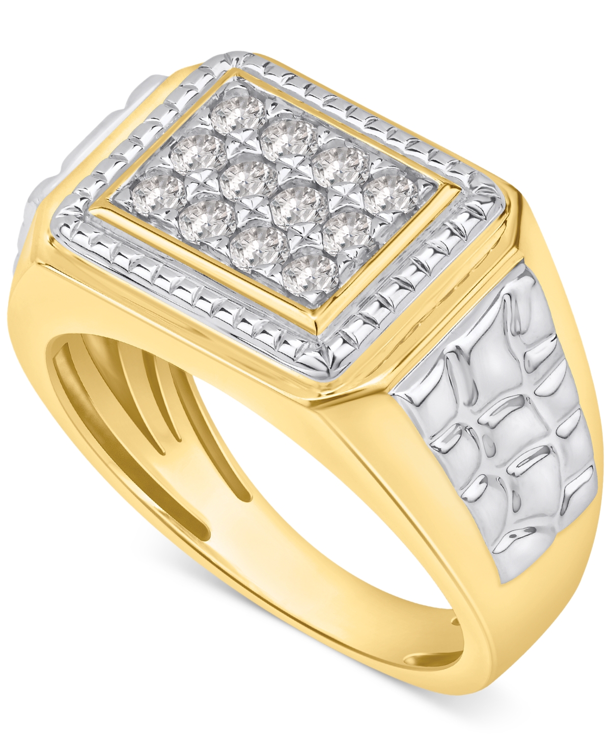 Macy's Men's Diamond Textured Ring (1/2 Ct. T.w.) In 10k Gold In Yellow Gold