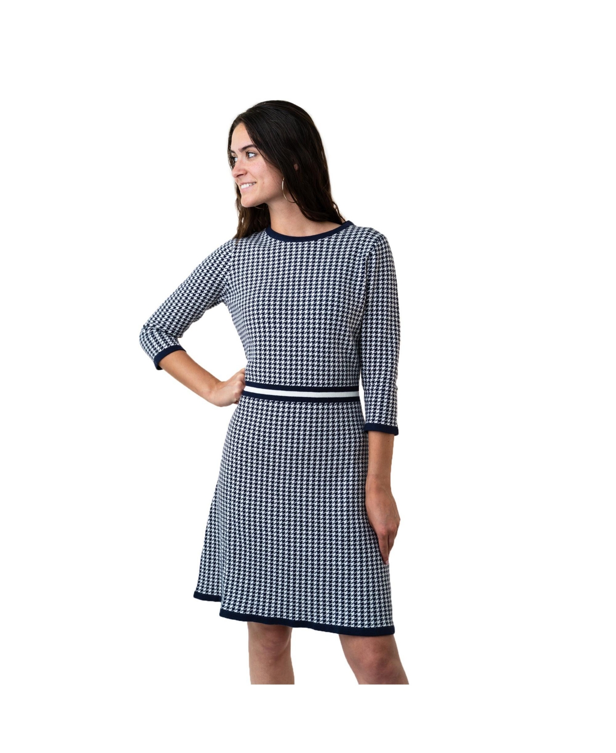 Womens' Organic Cotton 3/4 Sleeve Fit and Flare Sweater Dress - Blue