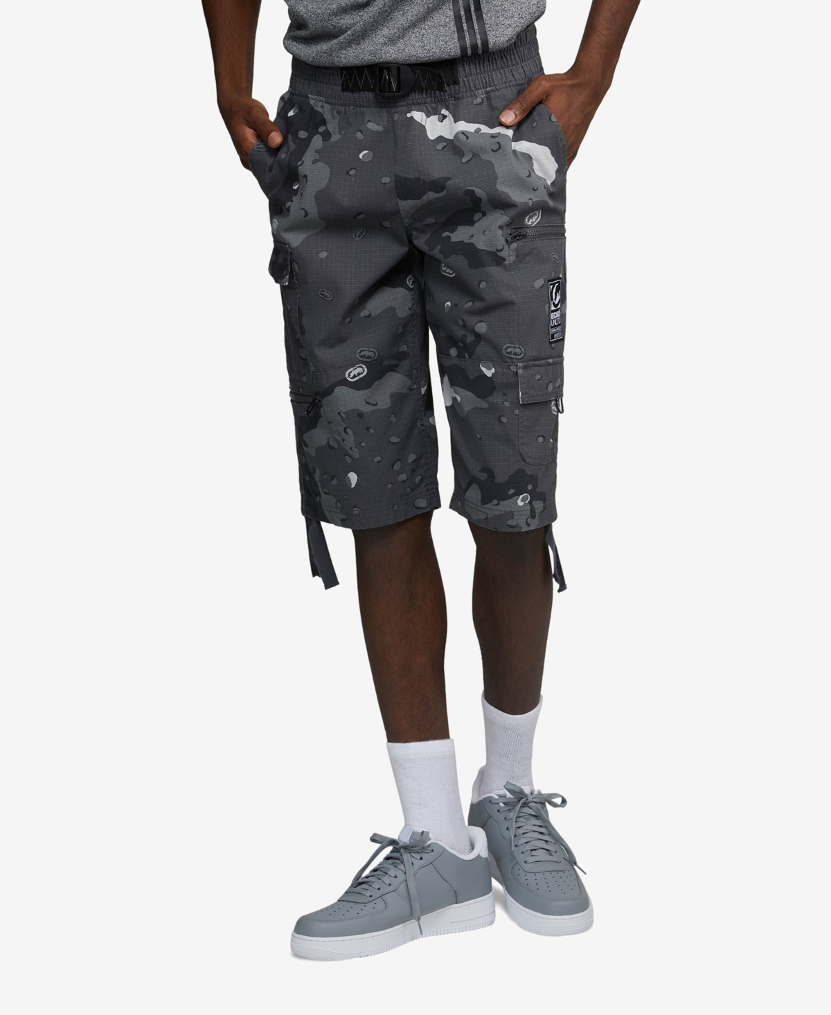 Men's Big and Tall Puller Cargo Shorts with Adjustable Belt, 2 Piece Set - Gray